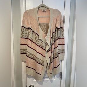 Arizona Jeans Size S Pink Sparkle Aztec Print Open Front Cardigan Sweater